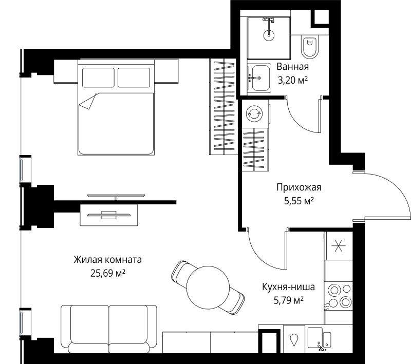 2 ккв (Евро) 40,2 м²