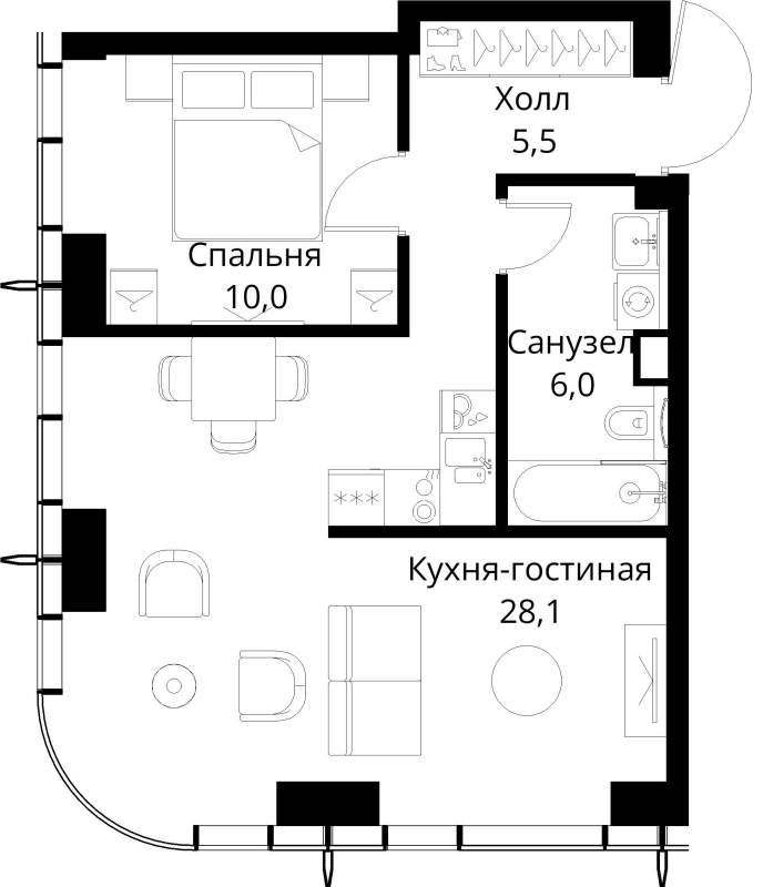 2 ккв (Евро) 49,6 м²