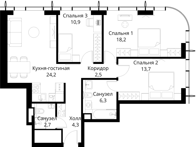 4 ккв (Евро) 82,8 м²