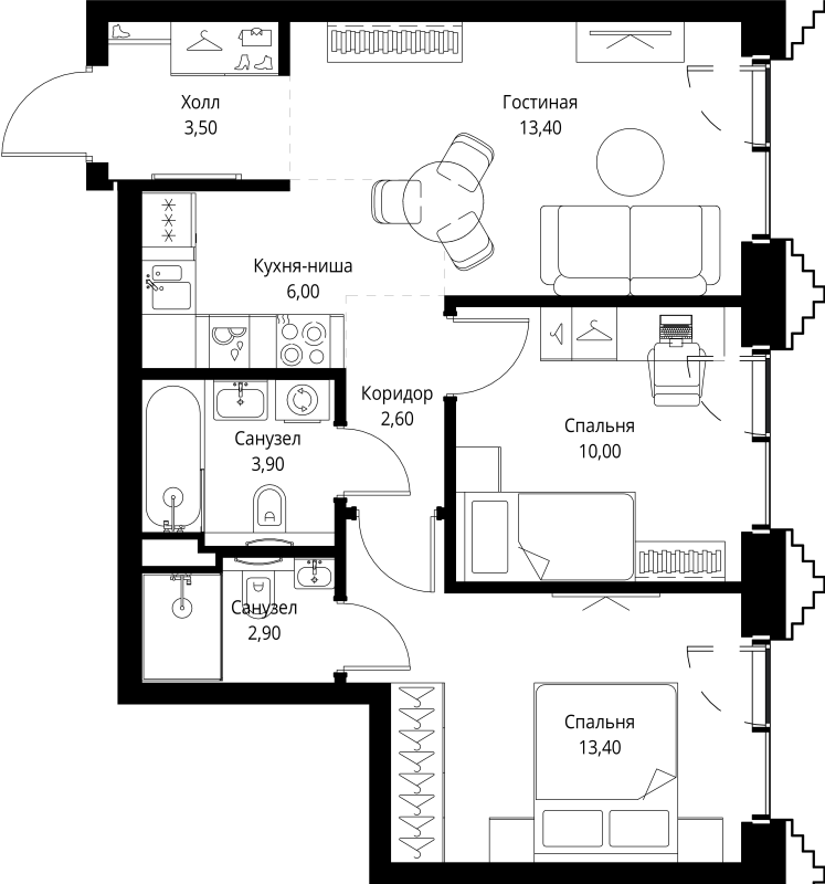 3 ккв (Евро) 56,1 м²