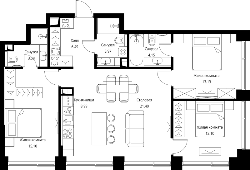 4 ккв (Евро) 88,9 м²