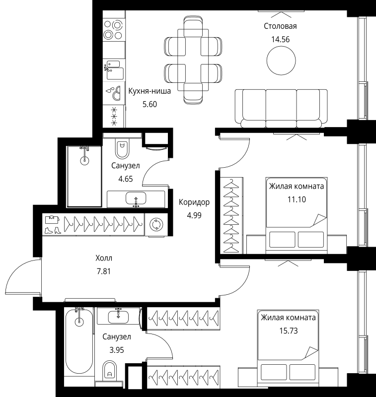 3 ккв (Евро) 68,4 м²