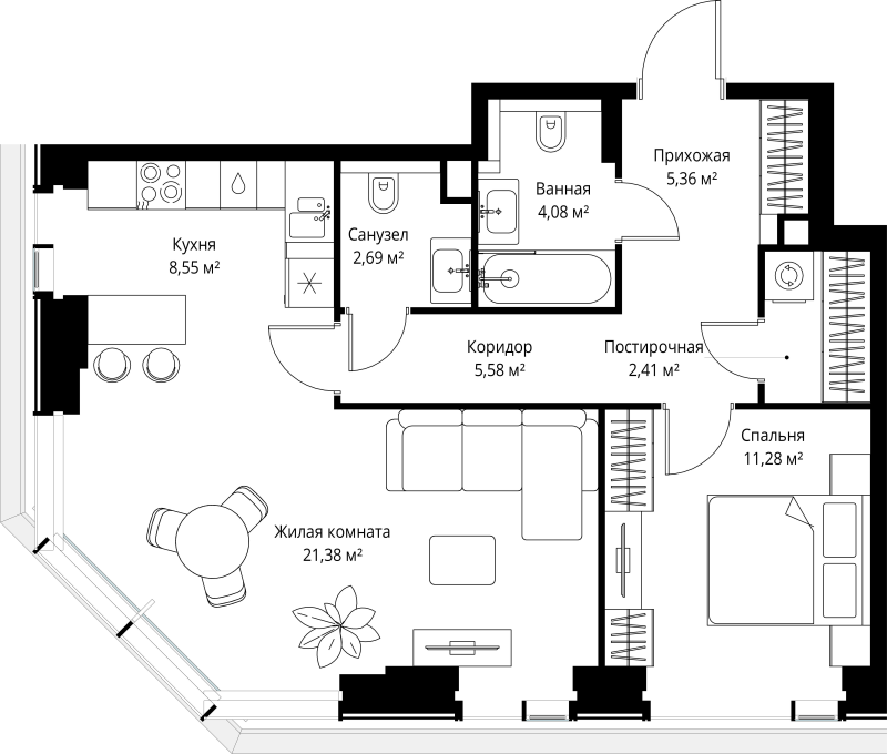 2 ккв (Евро) 61,3 м²