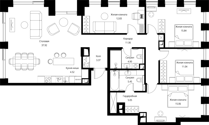 5 ккв (Евро) 127 м²