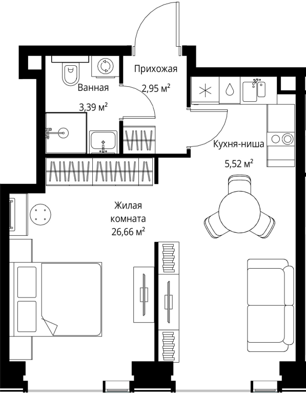 1 ккв 38,5 м²