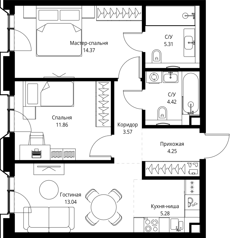 3 ккв (Евро) 62,1 м²