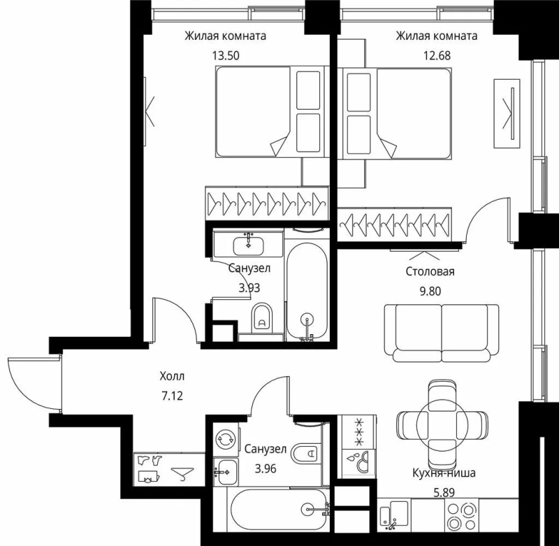 3 ккв (Евро) 56,9 м²