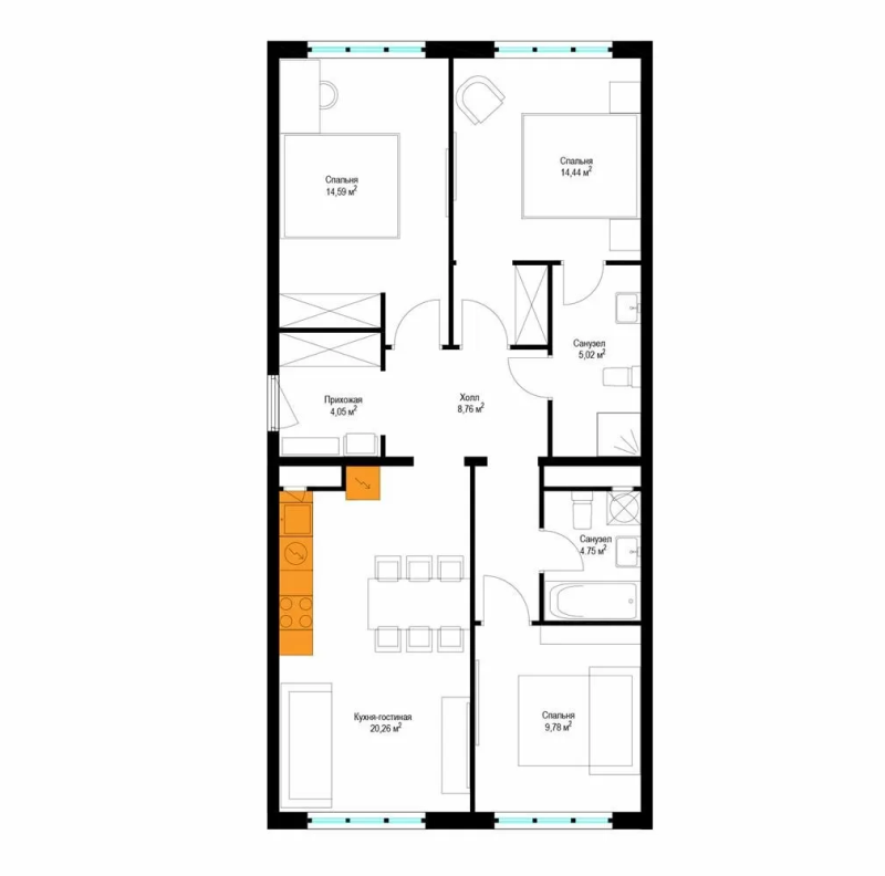 4 ккв (Евро) 80,4 м²