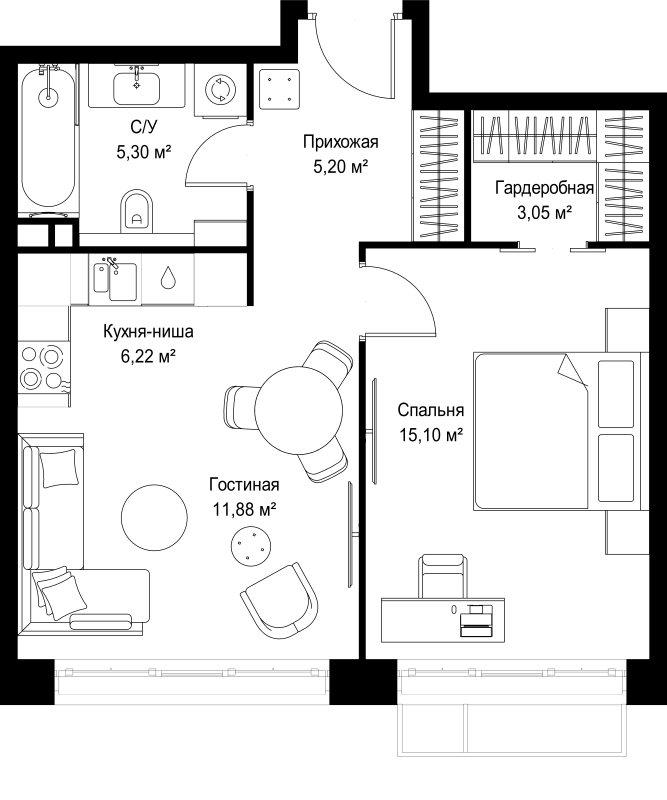 2 ккв (Евро) 46,8 м²