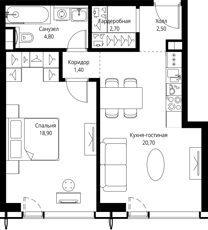 2 ккв (Евро) 51 м²