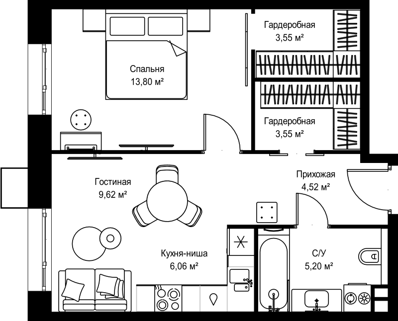 2 ккв (Евро) 46,3 м²