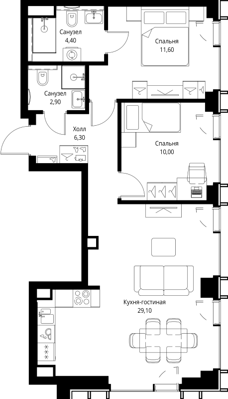 3 ккв (Евро) 65,7 м²