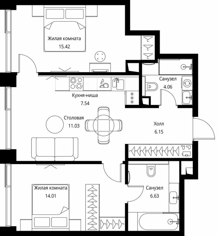 3 ккв (Евро) 64,8 м²