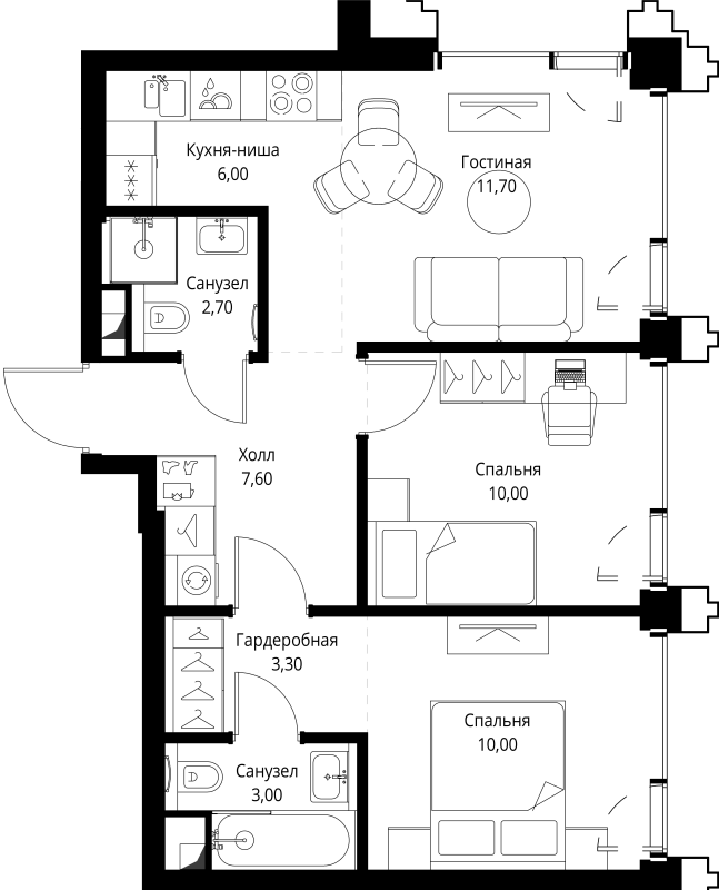 3 ккв (Евро) 55,1 м²