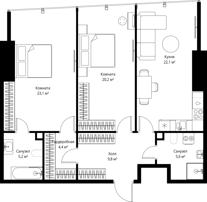 3 ккв (Евро) 90,4 м²