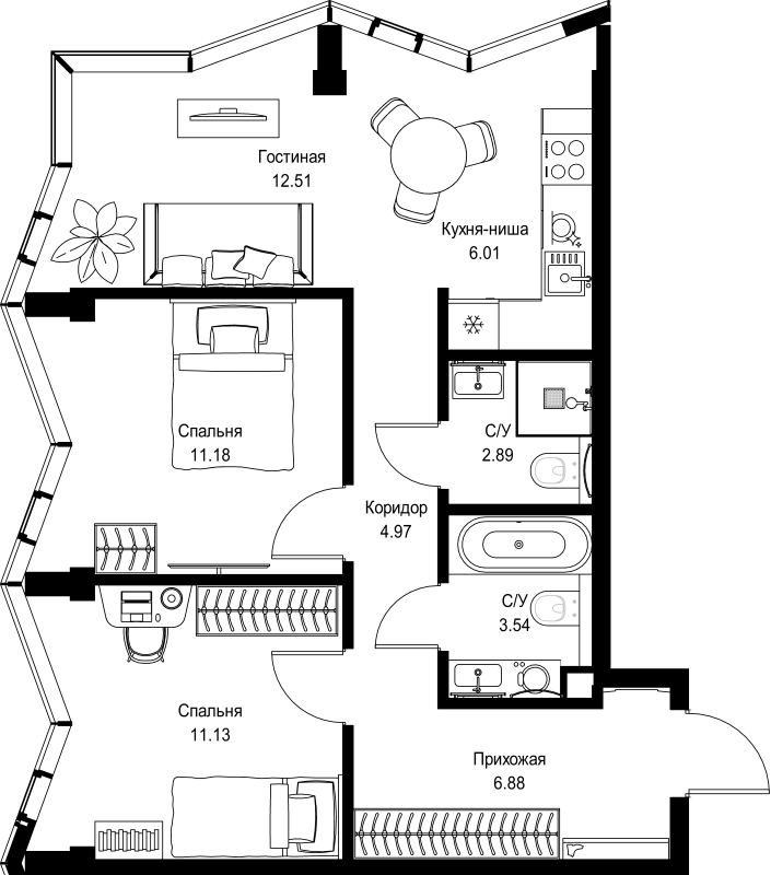 3 ккв (Евро) 59,1 м²