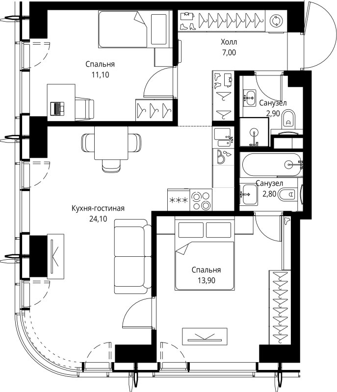 3 ккв (Евро) 61,8 м²