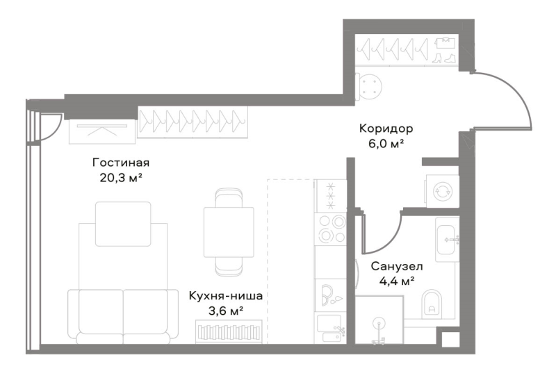 Студия 34,4 м²