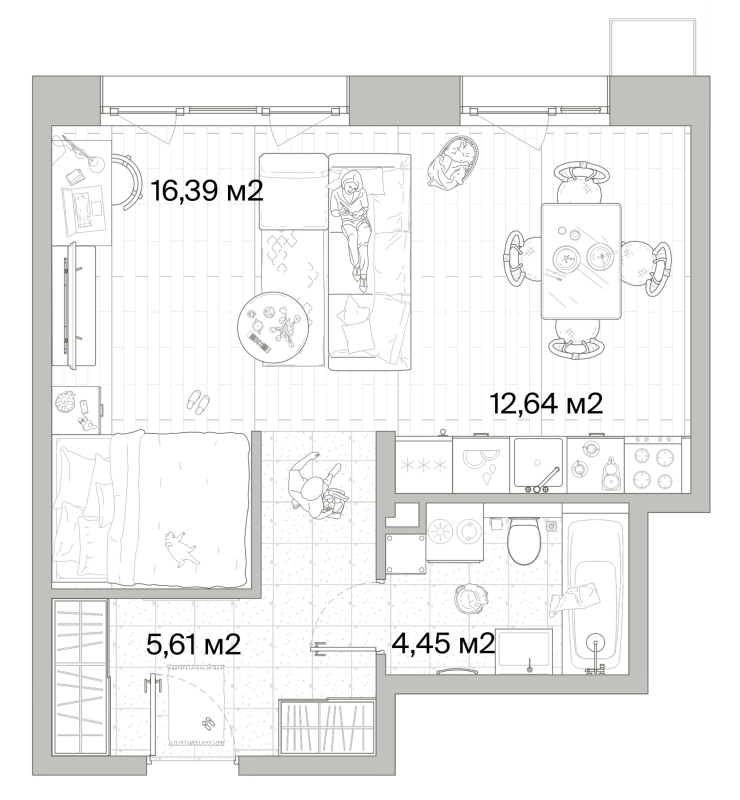Студия 39,1 м²