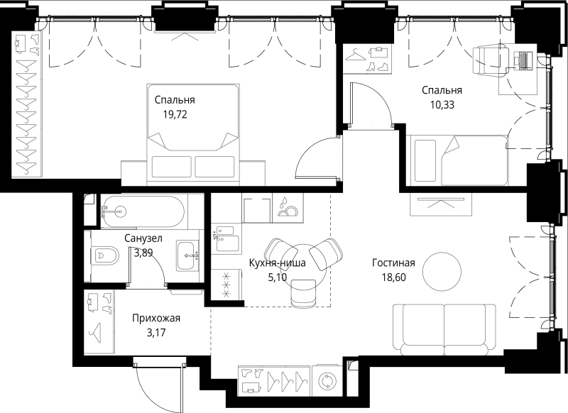 3 ккв (Евро) 60,8 м²