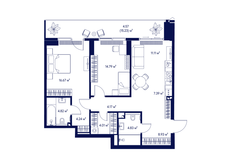 3 ккв (Евро) 85,5 м²