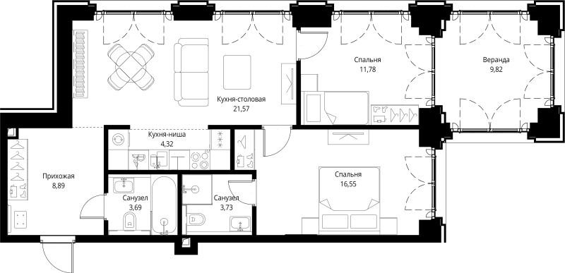 3 ккв (Евро) 80,4 м²