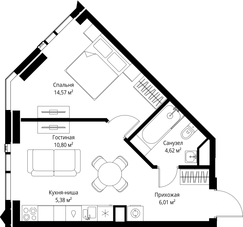 2 ккв (Евро) 41,4 м²