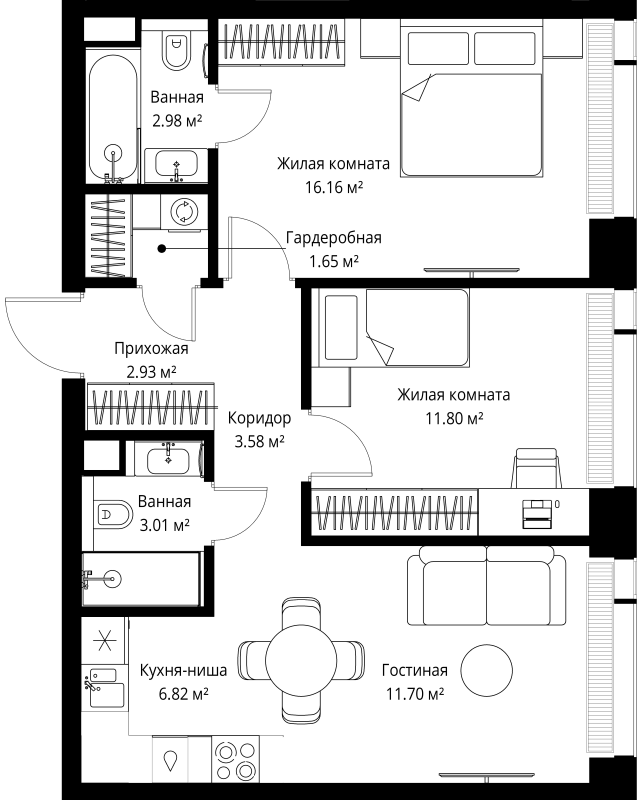 3 ккв (Евро) 60,6 м²