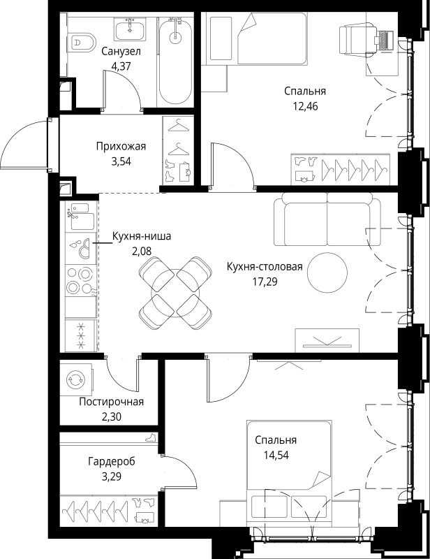 3 ккв (Евро) 59,9 м²