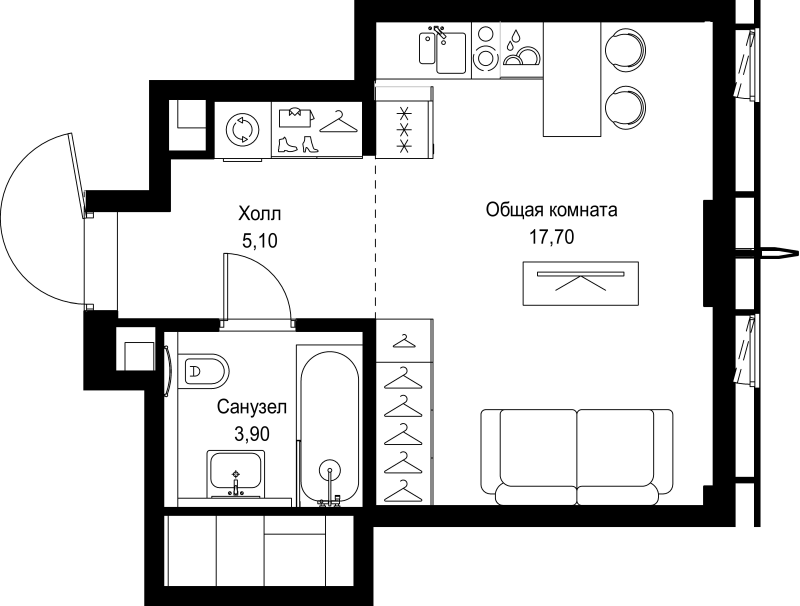Студия 26,7 м²