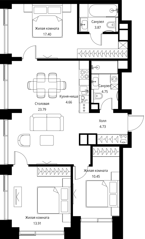 4 ккв (Евро) 83,6 м²