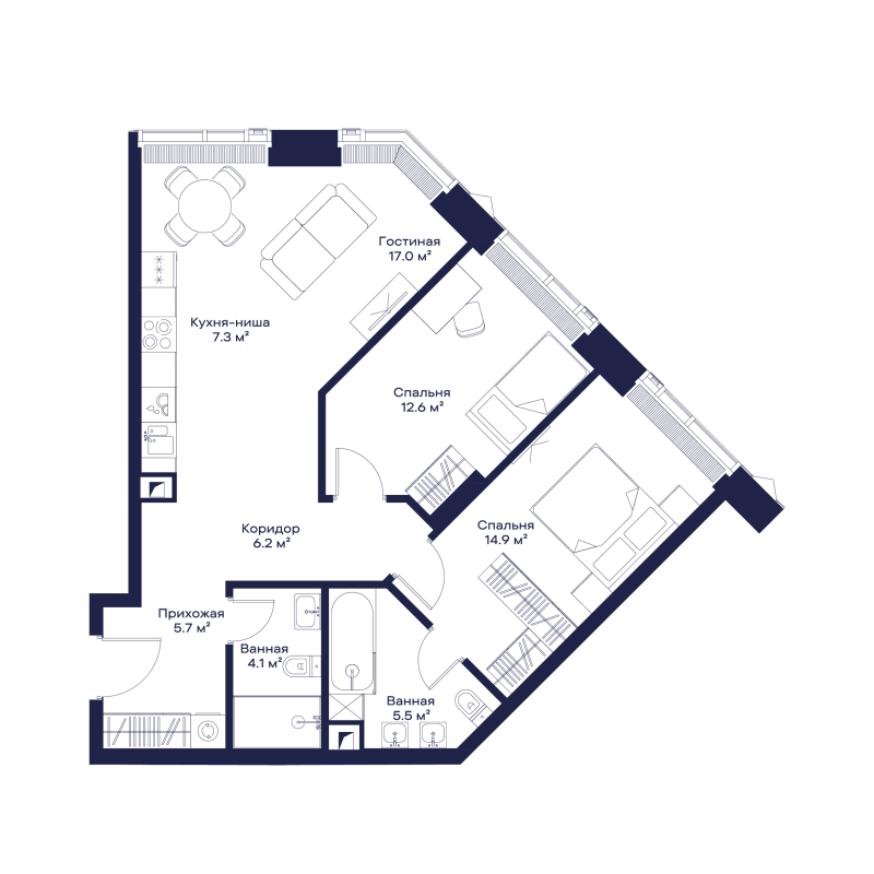 3 ккв (Евро) 72,9 м²