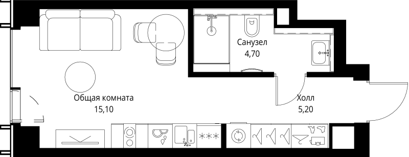 Студия 25,6 м²
