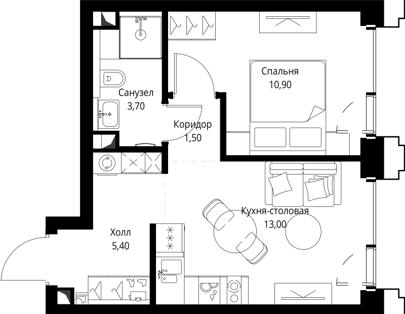 1 ккв 34,9 м²