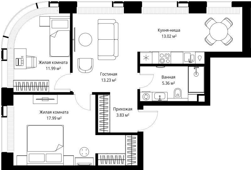 3 ккв (Евро) 65,4 м²