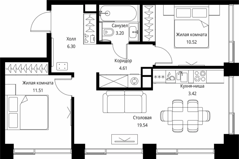 3 ккв (Евро) 59,1 м²