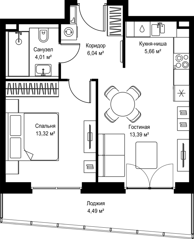 2 ккв (Евро) 46,9 м²
