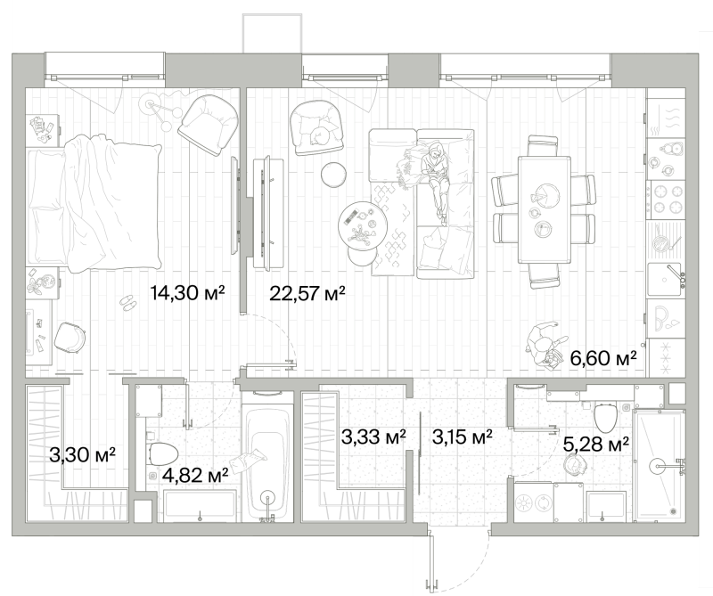2 ккв (Евро) 63,4 м²