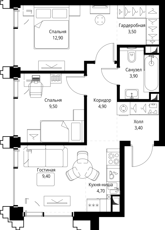 2 ккв 52,7 м²