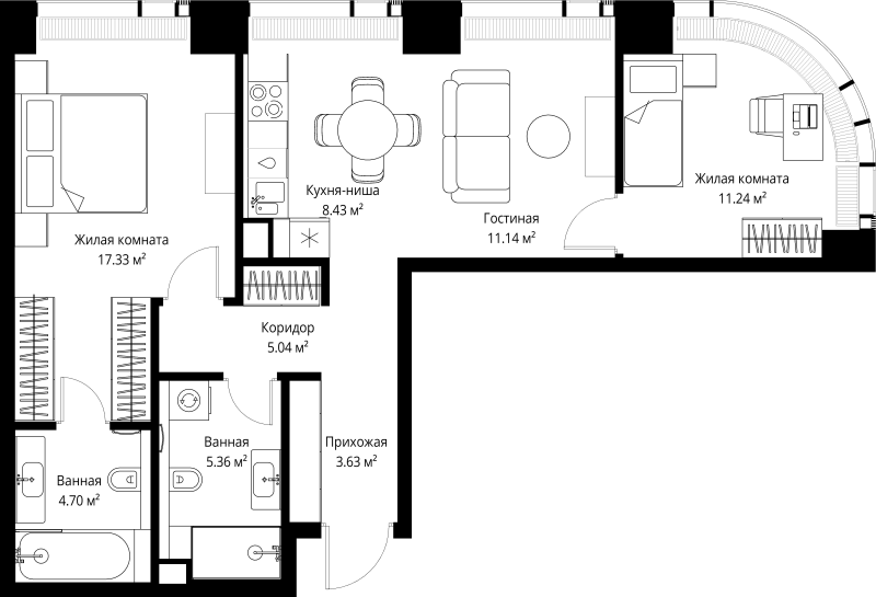 3 ккв (Евро) 66,9 м²
