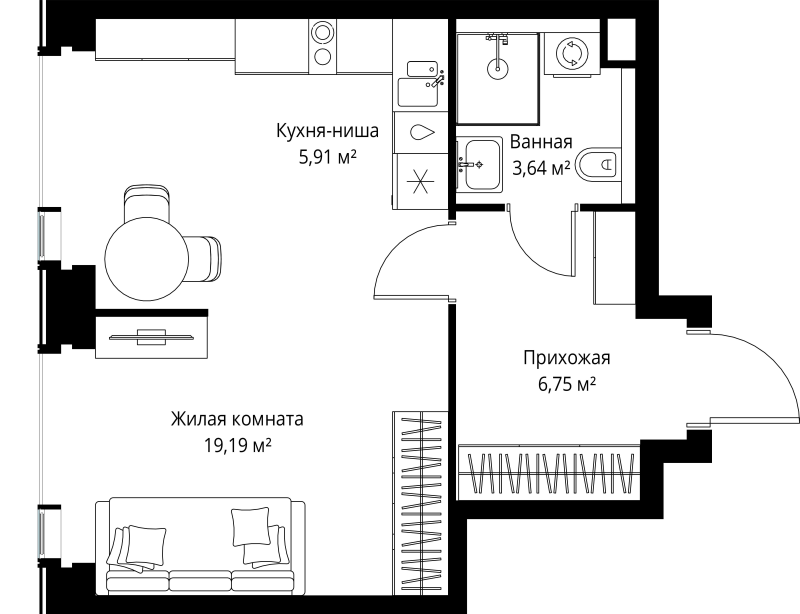 Студия 35,5 м²