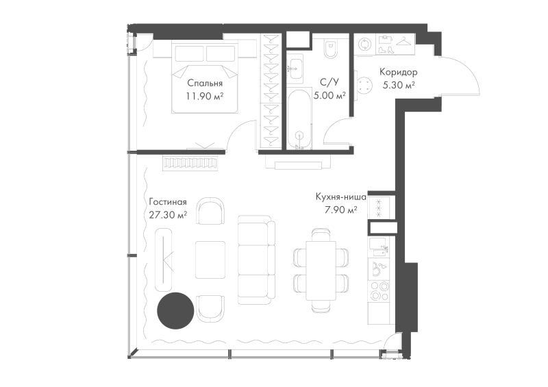 2 ккв (Евро) 57,4 м²