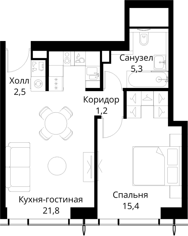 2 ккв (Евро) 46,2 м²