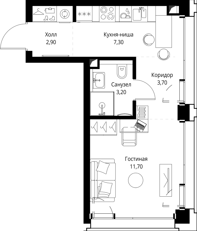 Студия 29,2 м²
