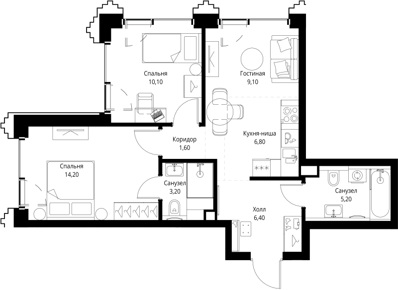 3 ккв (Евро) 57,3 м²