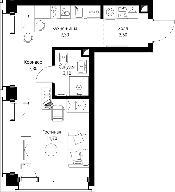 Студия 29,9 м²