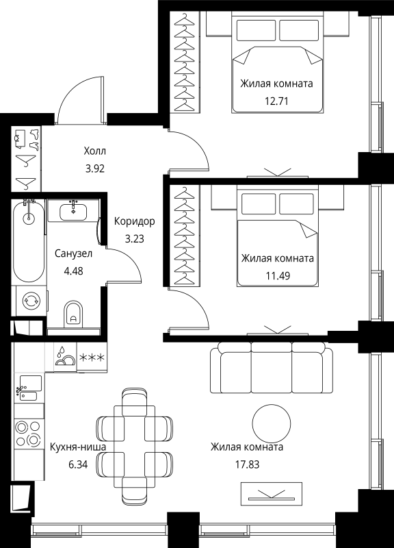 3 ккв (Евро) 60 м²