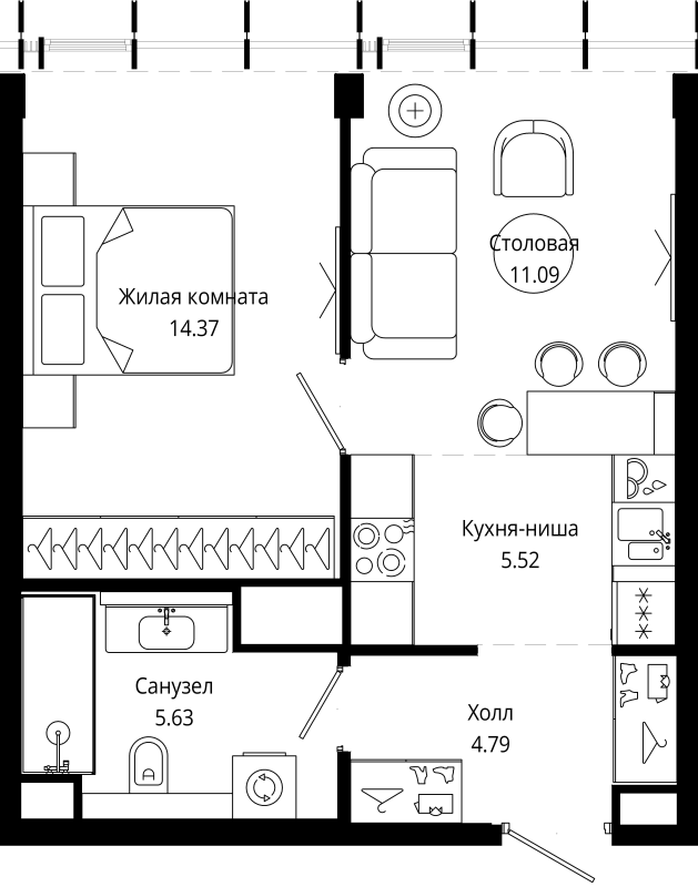 2 ккв (Евро) 41,4 м²