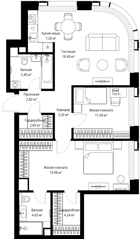3 ккв (Евро) 80 м²