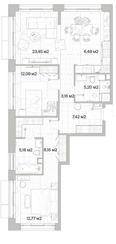 3 ккв (Евро) 83,9 м²